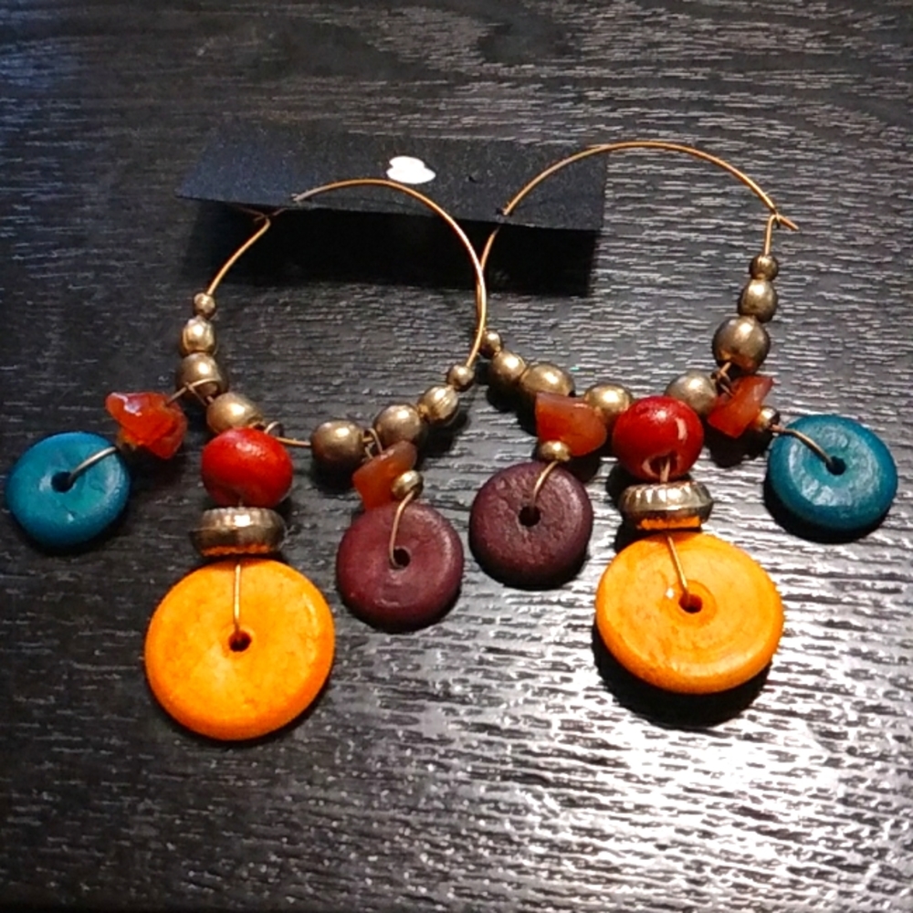 Wire hoop earrings with assorted beads